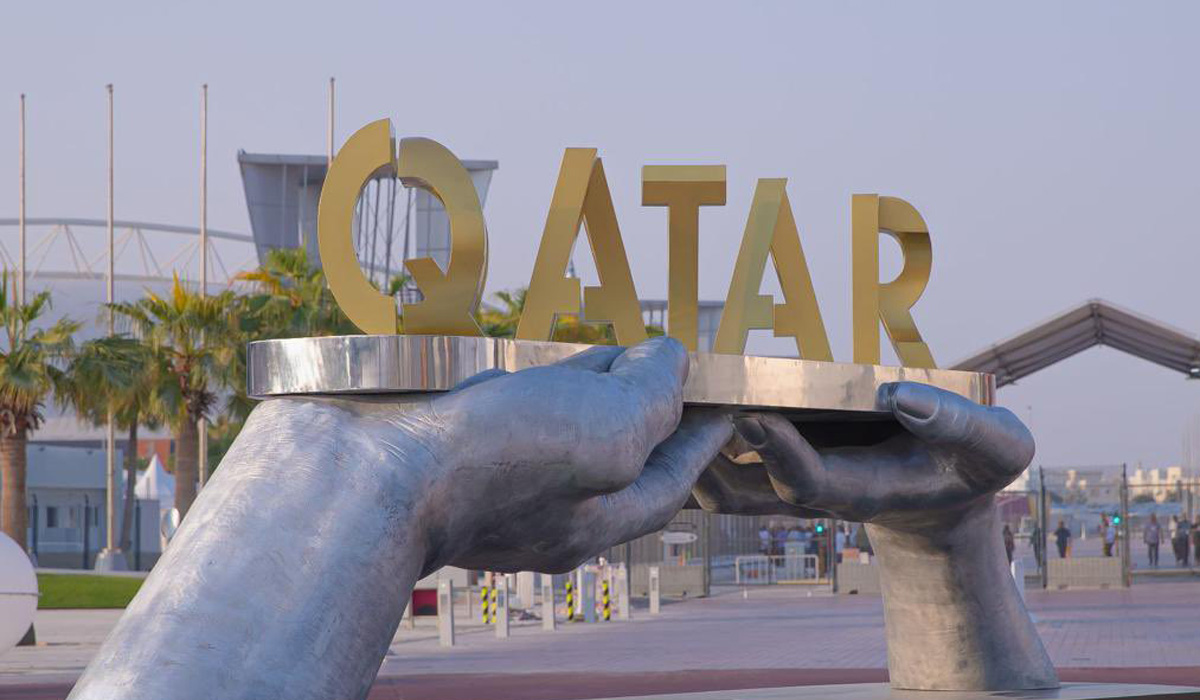 'Qatar Forward' sculpture installed in Aspire Zone